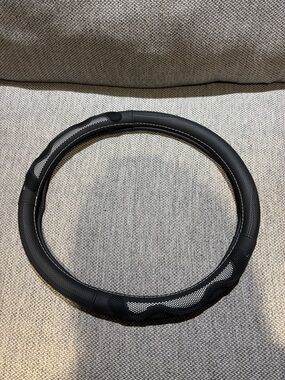 Black Leather Steering Wheel Cover with Grip Comfort